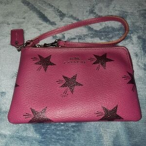 Coach Pink Star Print Wristlet Clutch
